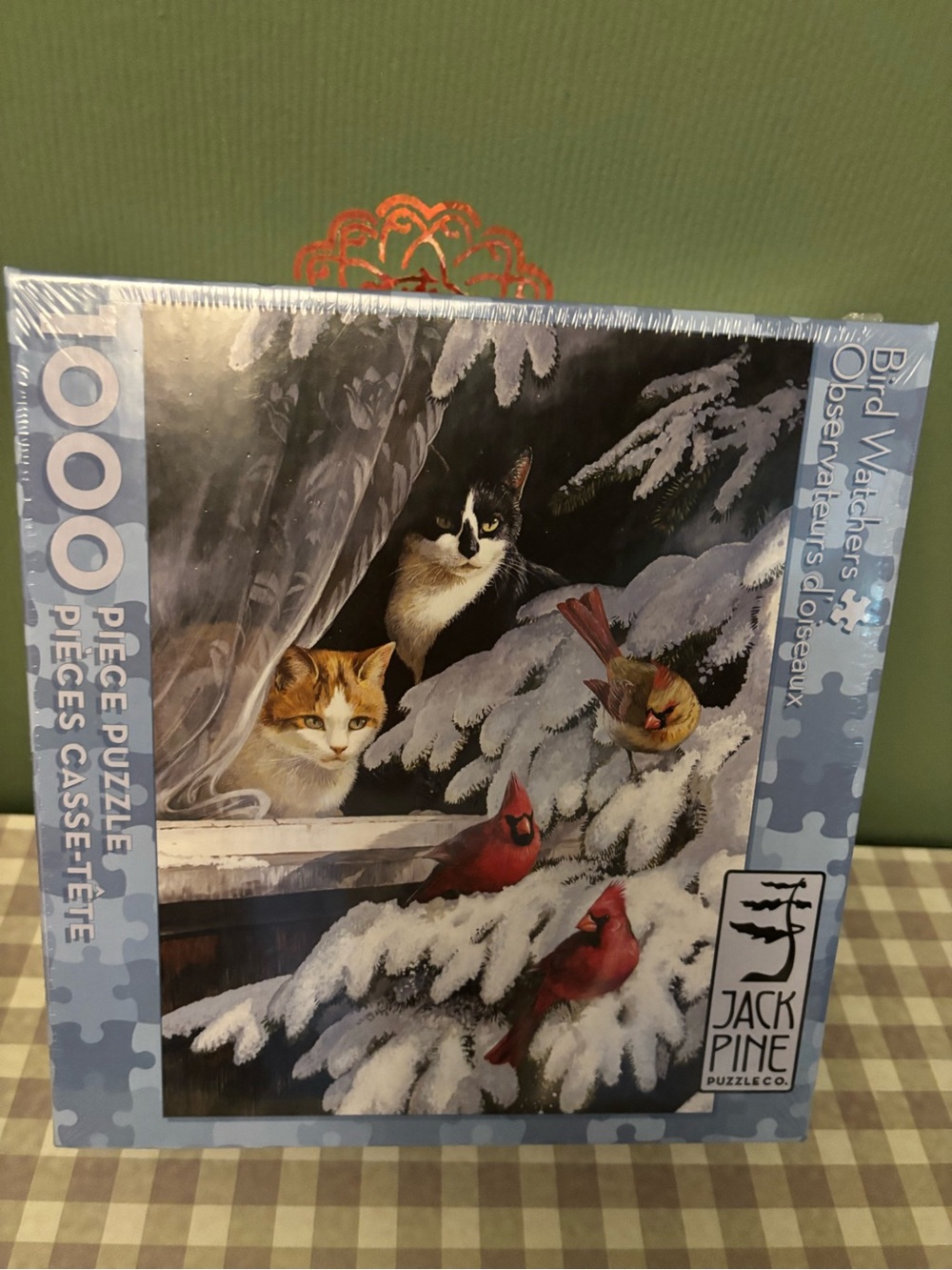 Jack Pine 1000-Piece Cat & Cardinals Puzzle - Blue